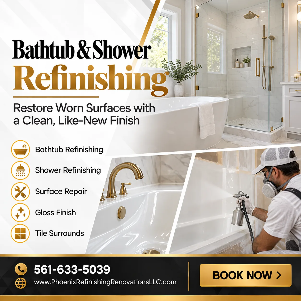 Bathtub and shower refinishing by Phoenix Refinishing Renovations
