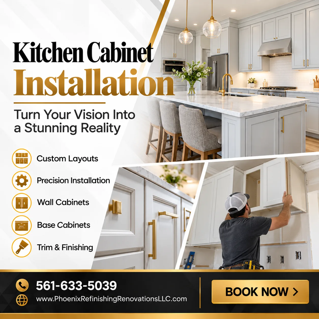 Kitchen cabinet installation by Phoenix Refinishing Renovations