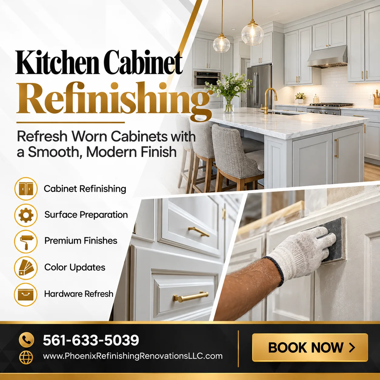 Kitchen cabinet refinishing by Phoenix Refinishing Renovations